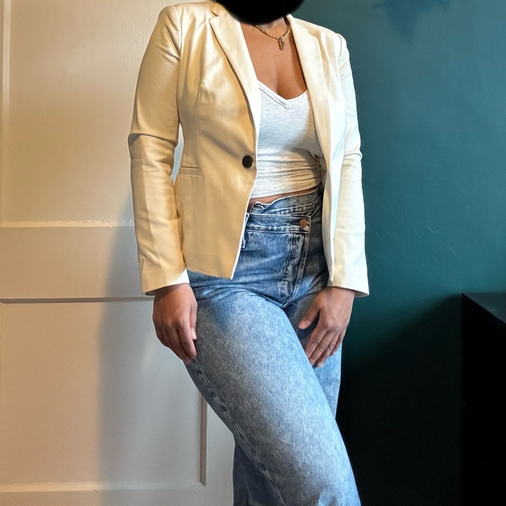 Womens Cream Single-Button Blazer Jacket - Unbranded